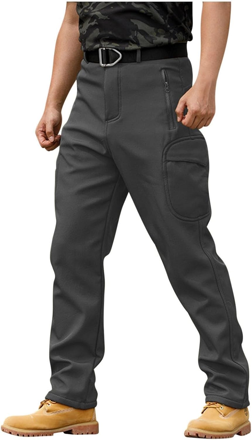 Fleece Lined Work Pants for Men Fleece Lined Cargo Pants Mens Snow Pants Waterproof Insulated Work Pant with Pockets