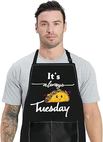 BWWKTOP Delantal de cocina para taco, para amantes de los tacos, regalos para amantes de los tacos "It's Always Tuesday" con bolsillos