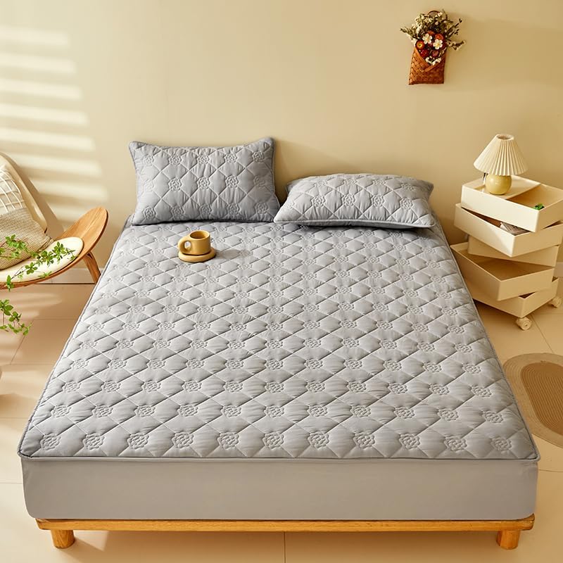 Waterproof Mattress Protector, Soft Breathable Mattress Cover, Noiseless Mattress Pad with Deep Pocket 6"-11" Machine Washable for Home, Bedroom, Hotel (Gray,Queen 60"x80")