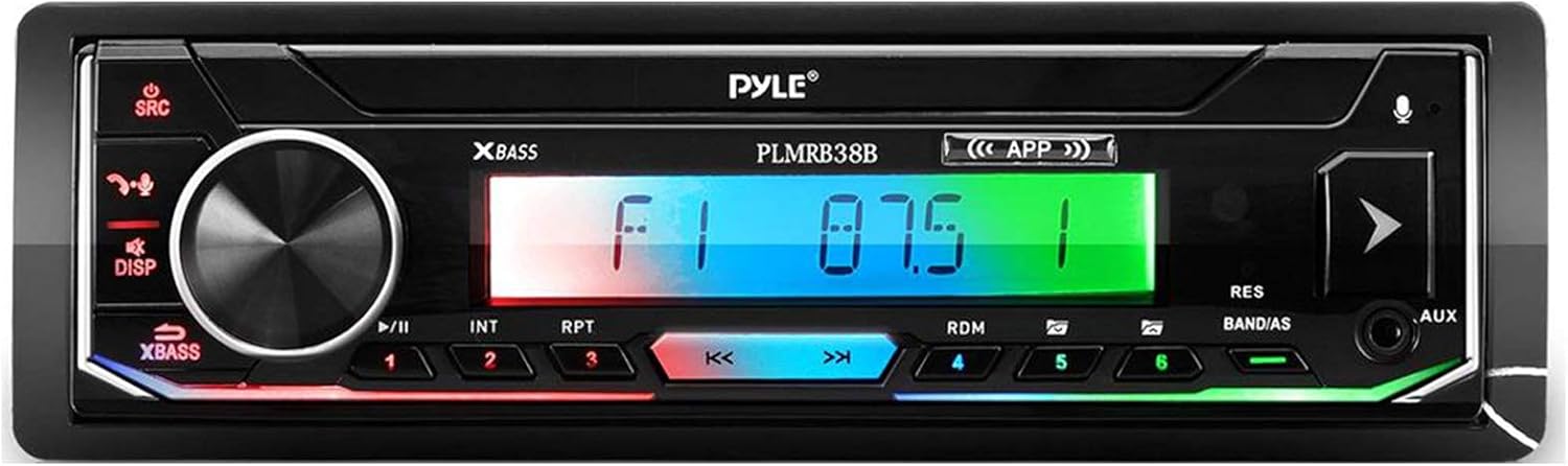 Pyle PLMRB38B Marine Single DIN USB Bluetooth AM/FM Stereo Receiver, Cover, 4-Channel Amplifier w/Kit, 4X 6.5 200 Watt Peak Full Range 2-Way Waterproof Speakers w/Wire, Long Range Radio Antenna
