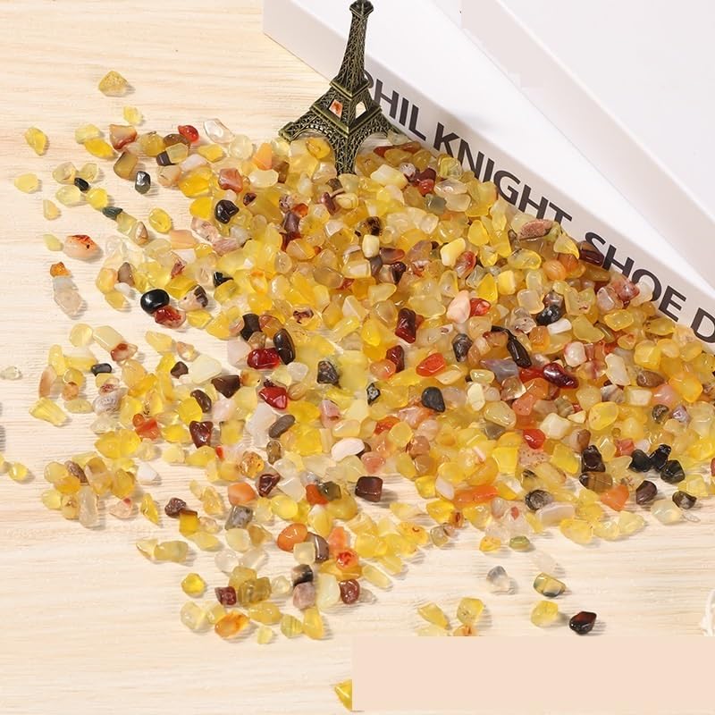 Grava Decorativa para acuarios, Grava de ágata Amarilla de 3-12 mm, 1000 g, Paquete de 4 for decoración de acuarios y Relleno de jarrones(5-7mm1000g)