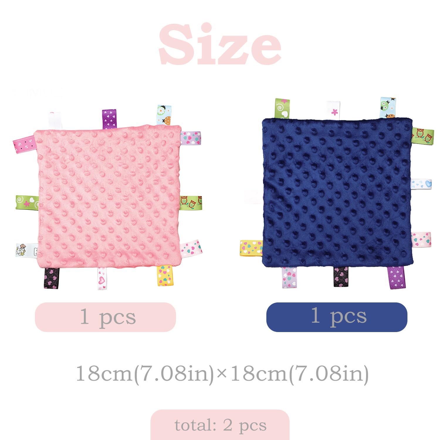 Tag Sensory Coperta Di Sicurezza Per Bambini | Morbida In Cotone E Peluche Con Etichette | Rosa