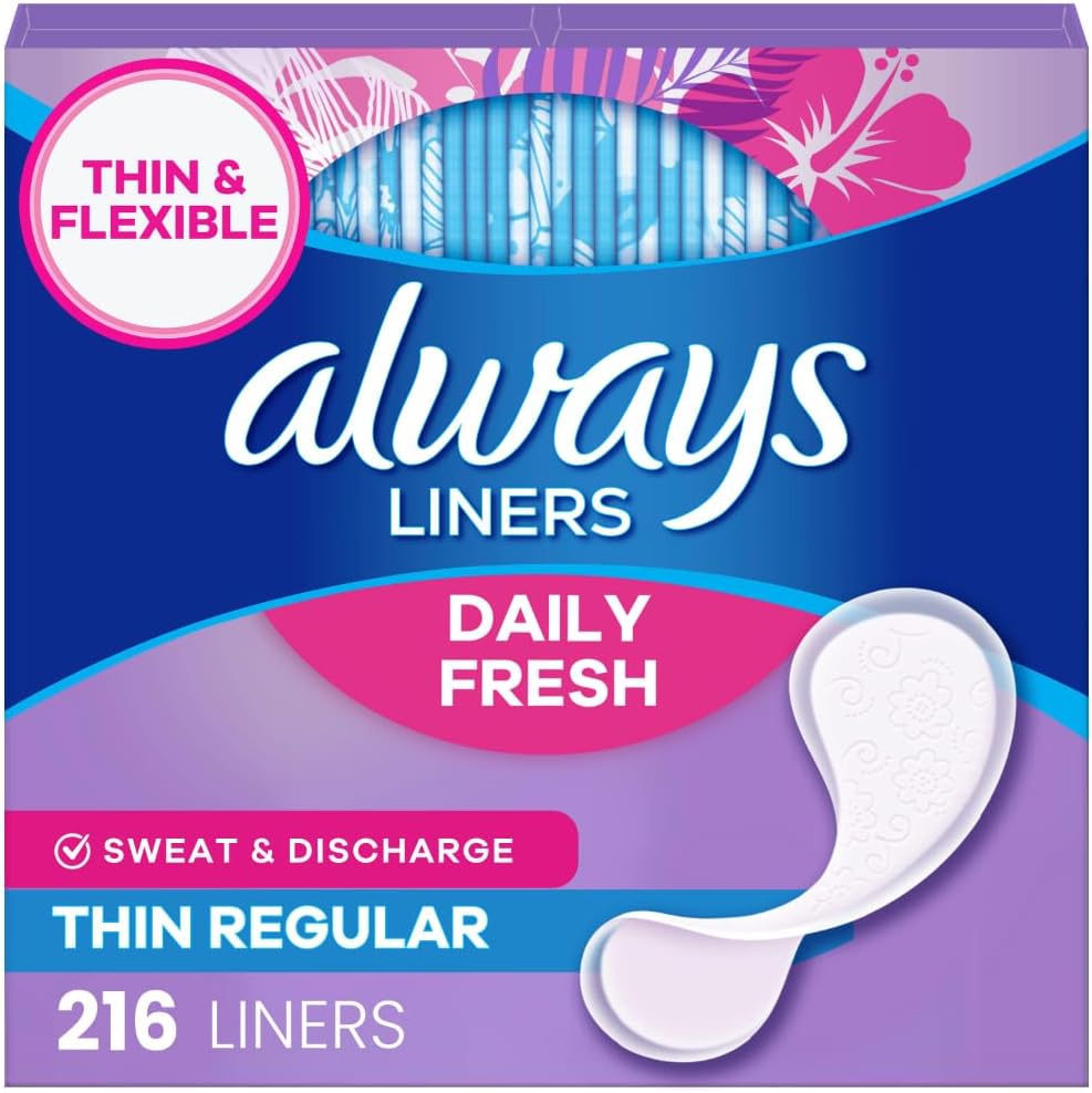 Always Daily Fresh Thin Liners, Regular Absorbency, Unscented Panty Liners, 216 Count [Amazon-developed Certification] Compact by Design
