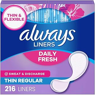 Always Daily Fresh Thin Liners, Regular Absorbency, Unscented Panty Liners, 216 Count