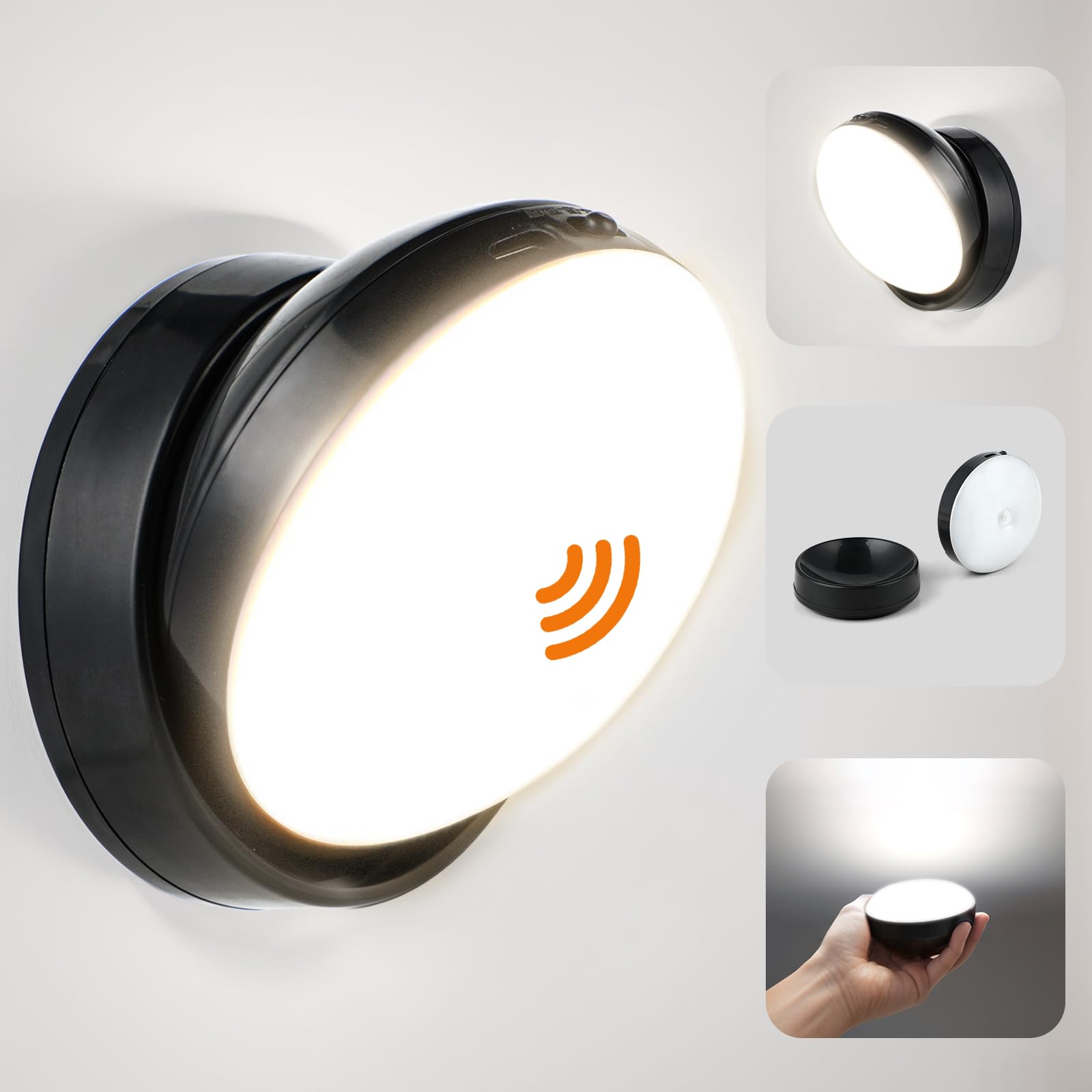 Zvm Black Led Indoor Wall Light With Motion Sensor, Wall Lamp With Switch, 360° Rotatable, 3000 K/7000 K Wall Lighting, Wireless Magnetic, Led Motion Light For Living Room, Hallway, Stairs