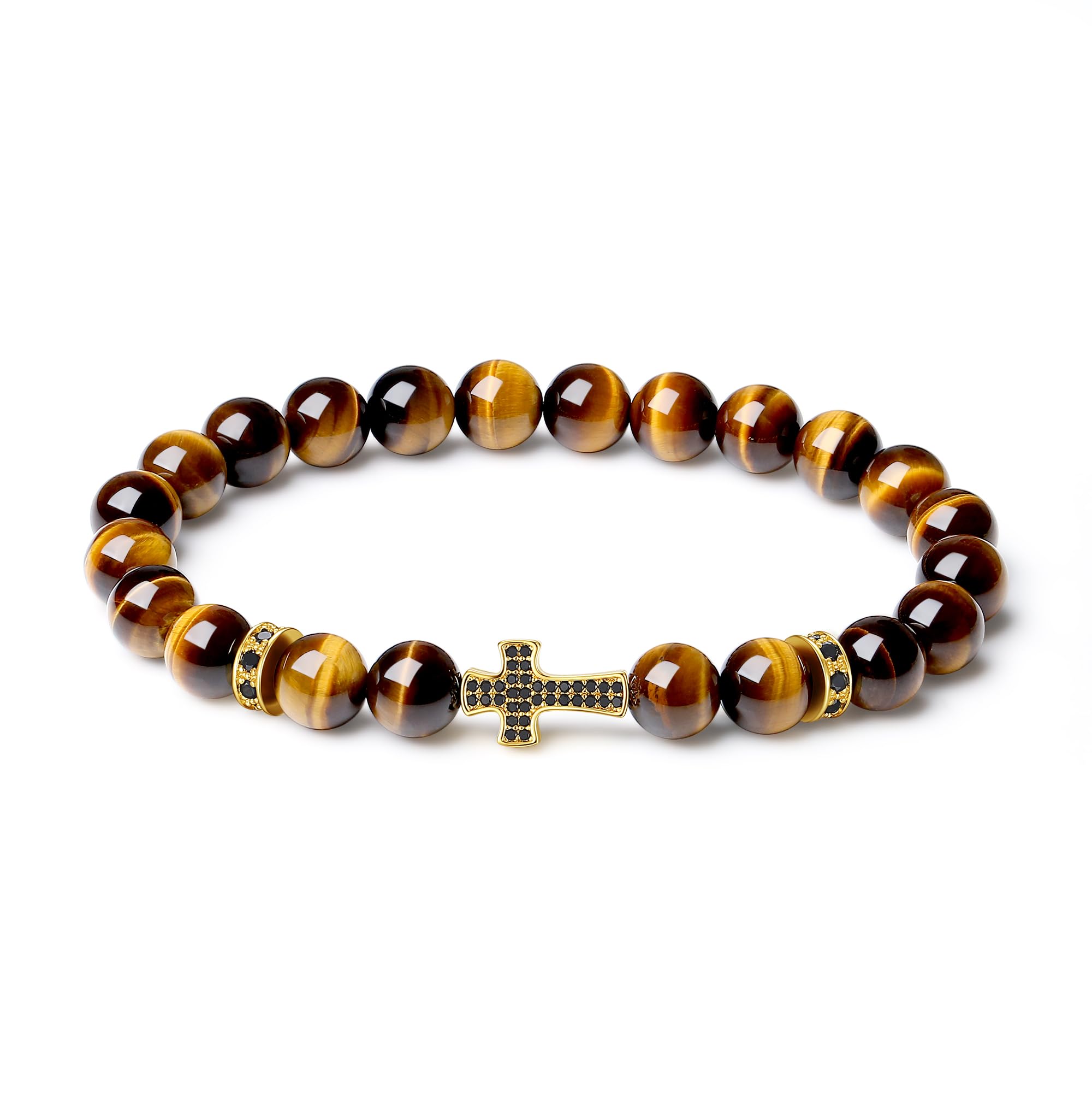COAICross Bracelet for Men Women, Stone Beaded Bracelet for Men Women, Black Tourmaline/Tiger Eye