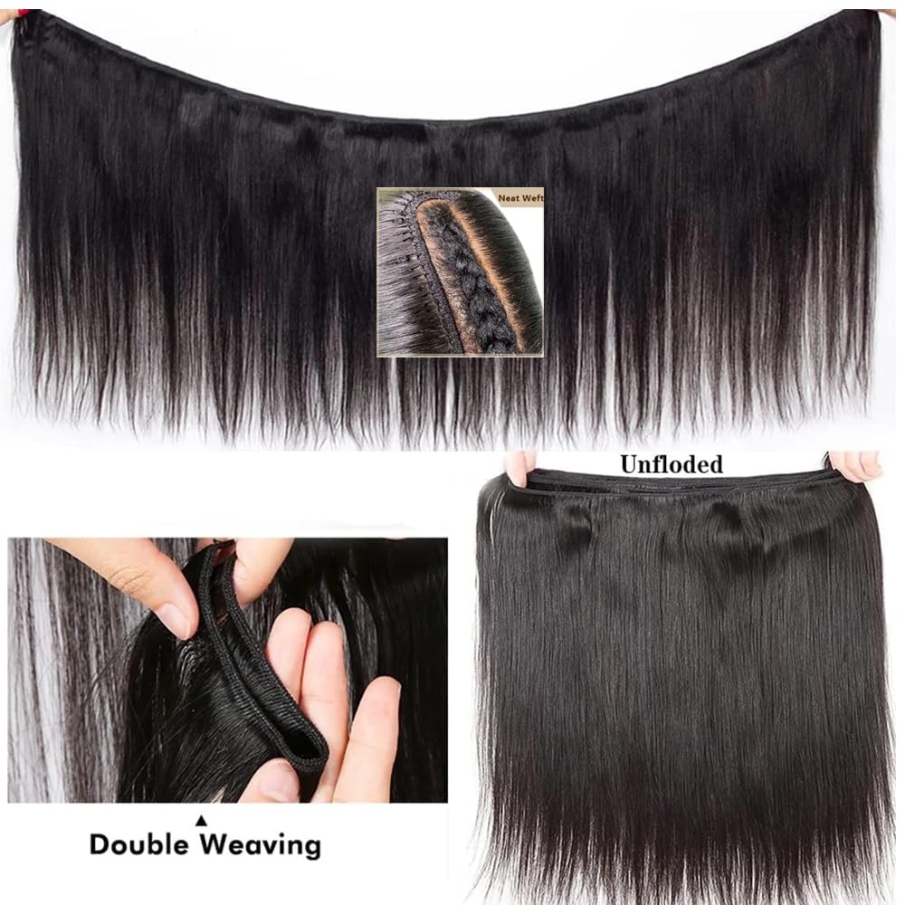 Brazilian Virgin Hair Straight Human Hair One Bundle 28 Inch 100% Unprocessed Virgin Straight Human Hair Bundle Extension Weave Natural Black Can be Dyed and Bleached