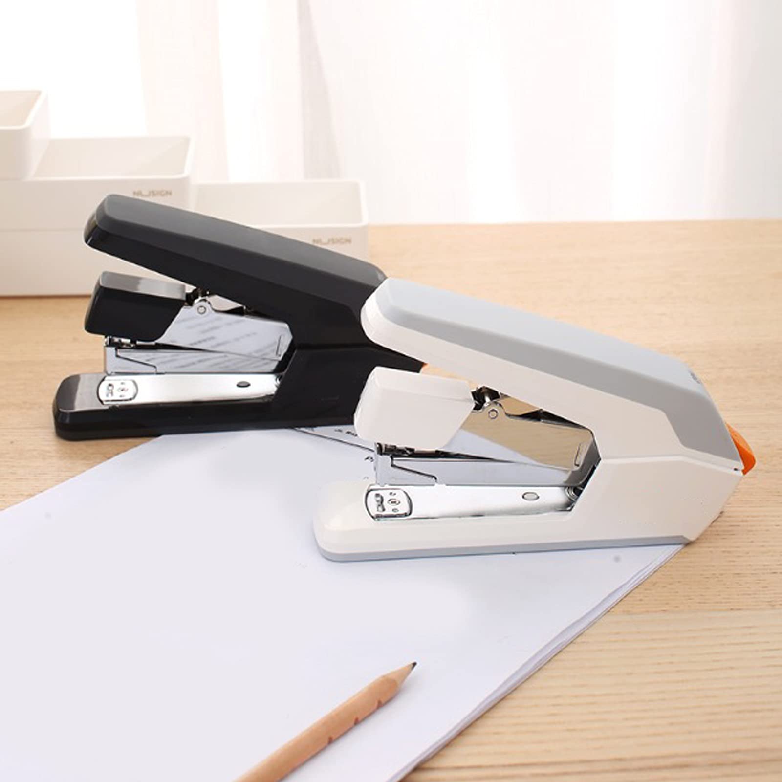 Liudan Heftgerät Hefter Heavy Duty Handheld-Hefter Mühelose Papier Heftmaschine 50 Blatt Schule Büroversorgung Heftklammern Büroheftgerät (Color : 50 Sheets White)