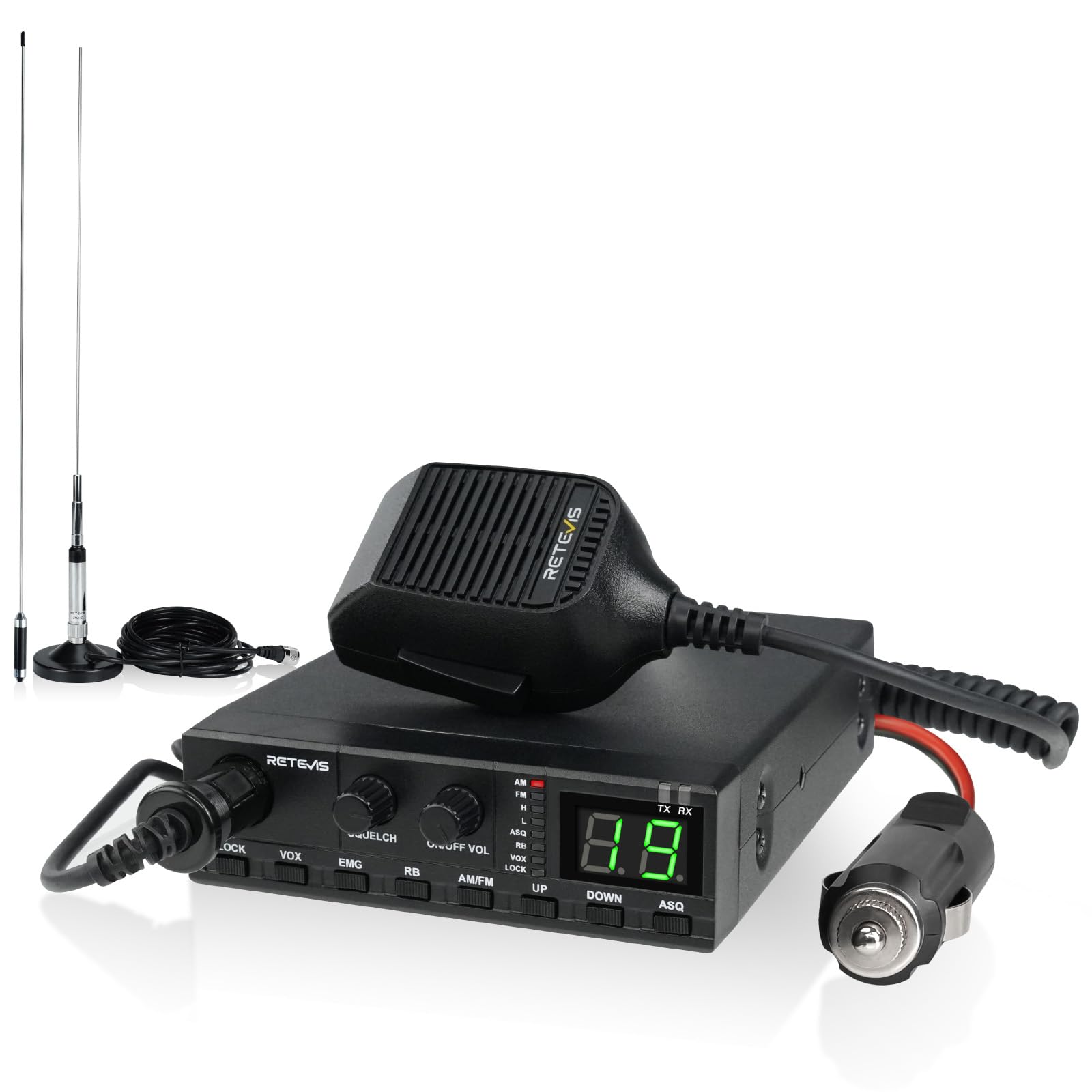 Retevis MB62 Complete Kit, High Signal Antenna, VOX, AM/FM CB Radio, EMG CH9/19, ASQ/SQ, Easy to Operate, Mini CB Radio for Truckers (1Pcs)