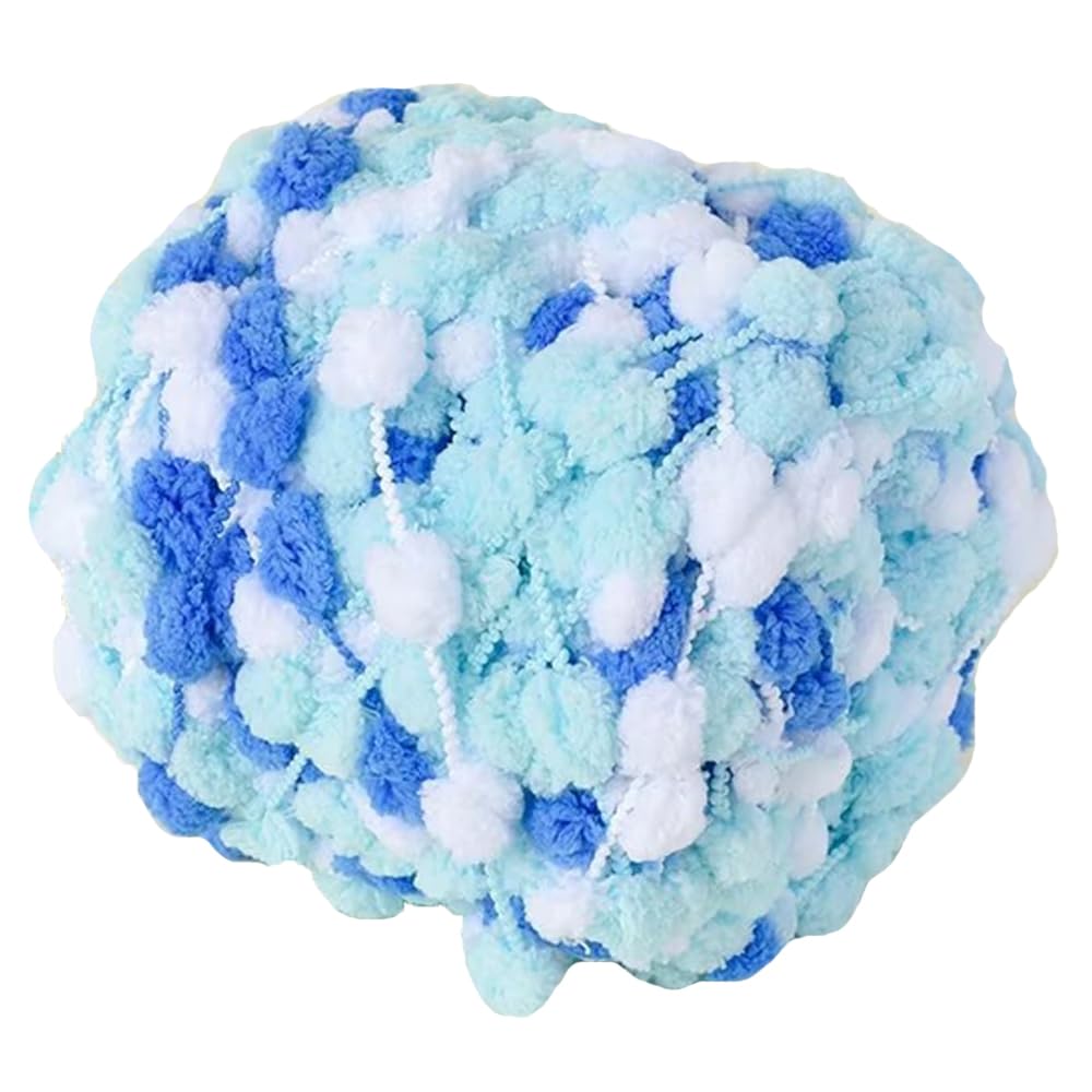 4 Pack/400g Pom Pom Ball Yarn Soft Plush Chenille Yarn for Crochet Knitting Blanket Scarf Pet Nest 175 Yards (Blue White)