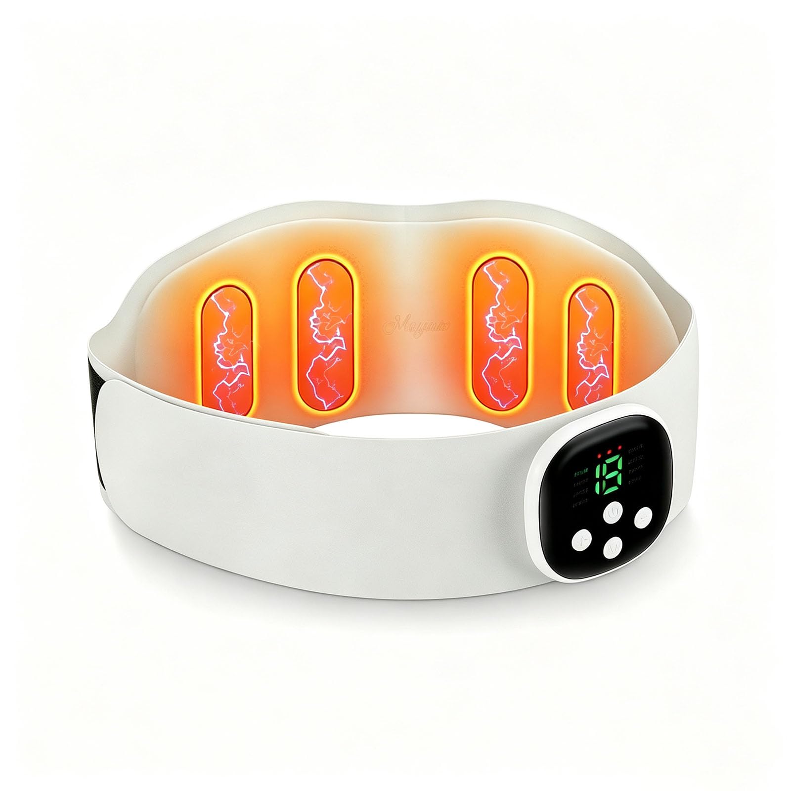 Cinturón de Masaje Lumbar con Calor (Blanco) | 3 Ajustes de Temperatura, 8 Modos de Masaje, 19 Niveles de Intensidad de Masaje, para Aliviar el Dolor de Espalda