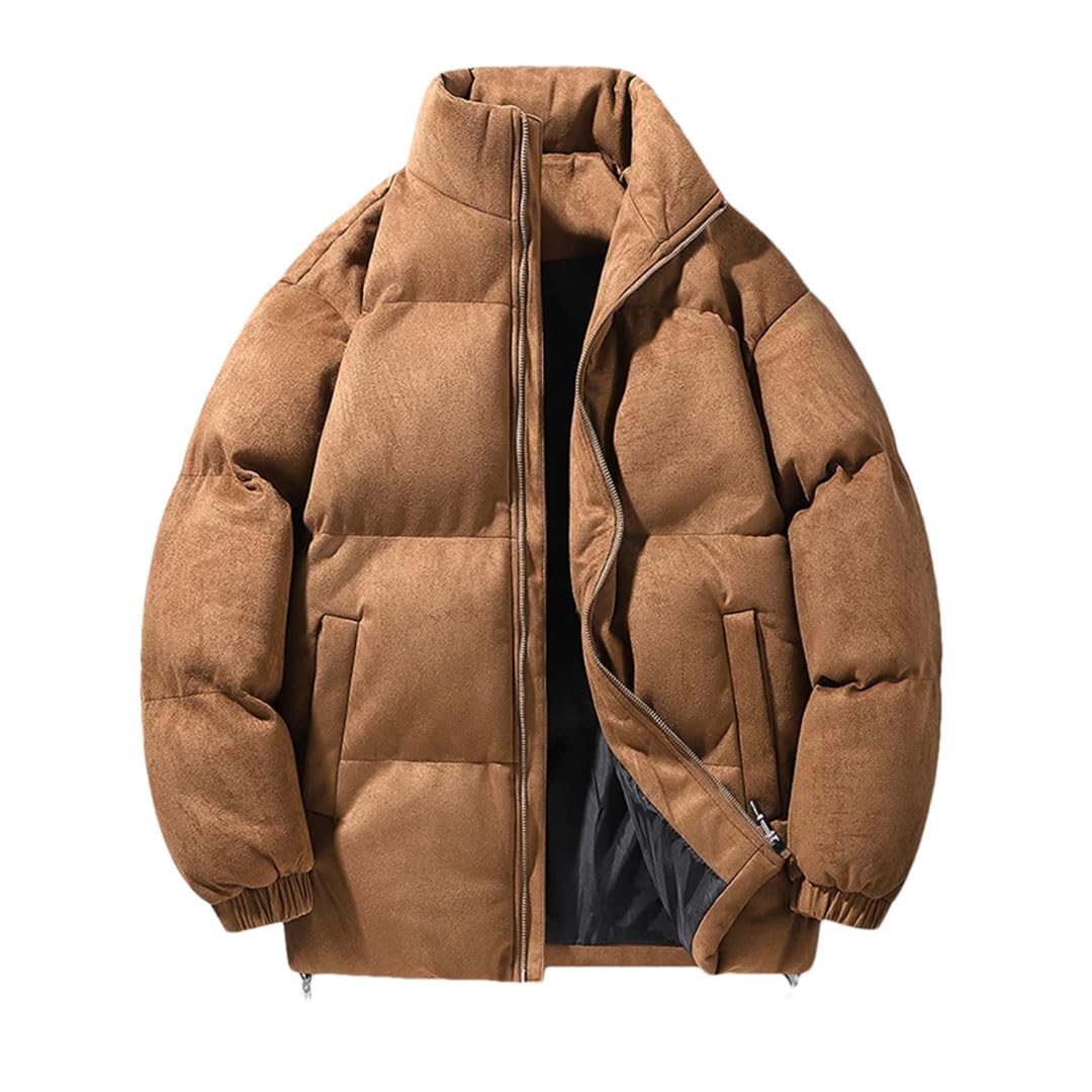 Giacca in pelle scamosciata invernale da uomo tinta unita caldo Business Stand Collar Top Cappotto semplice da uomo