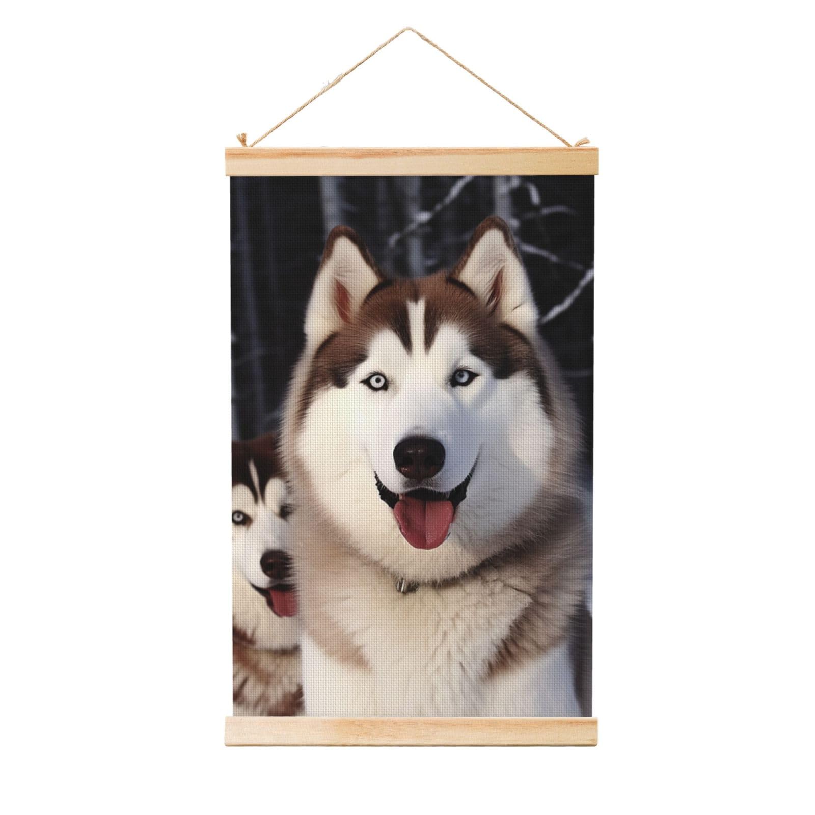 Huskies Posters Wooden Shaft Hanging Poster Canvas Prints Scroll Wall Art Painting Vintage Wall Banner Modern Artwork Decor for Home Decor Ready to Hang 20"x30"