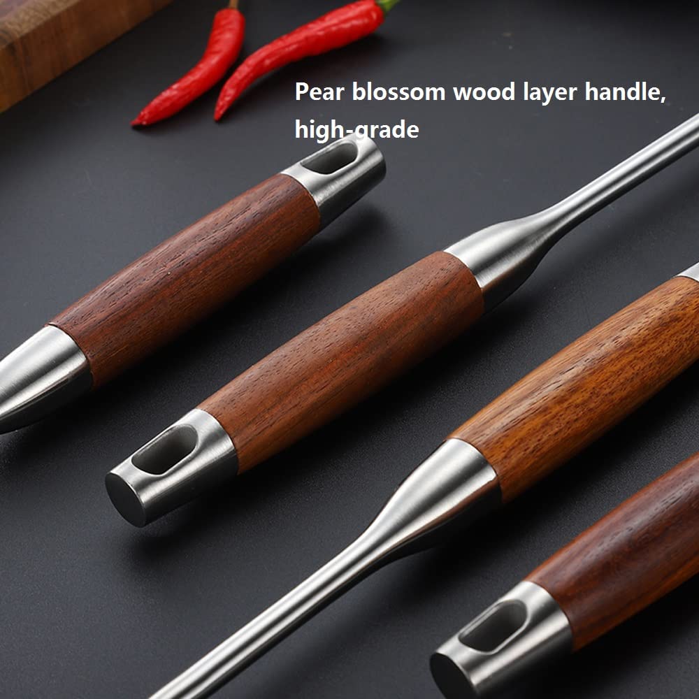 6 Pièces Set de Cuisine Inox avec Cuillères, Spatules et Ustensiles, Manche Stratifié en Poirier