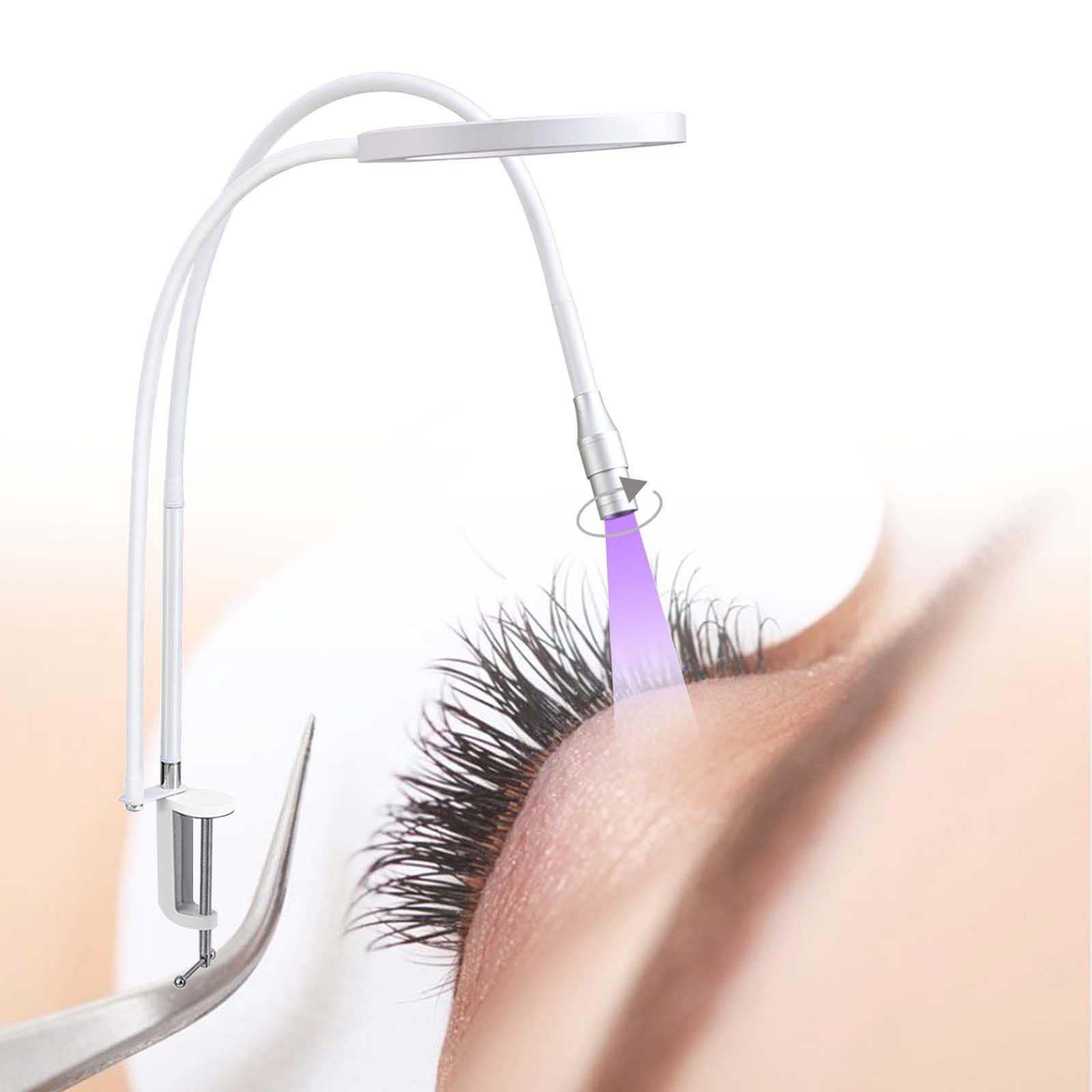 Lampada a collo d'oca regolabile da 5 W per unghie in gel con morsetto, rotazione a 360°, tempo di indurimento 1-3S, ideale per illuminazione ciglia e luce di riempimento