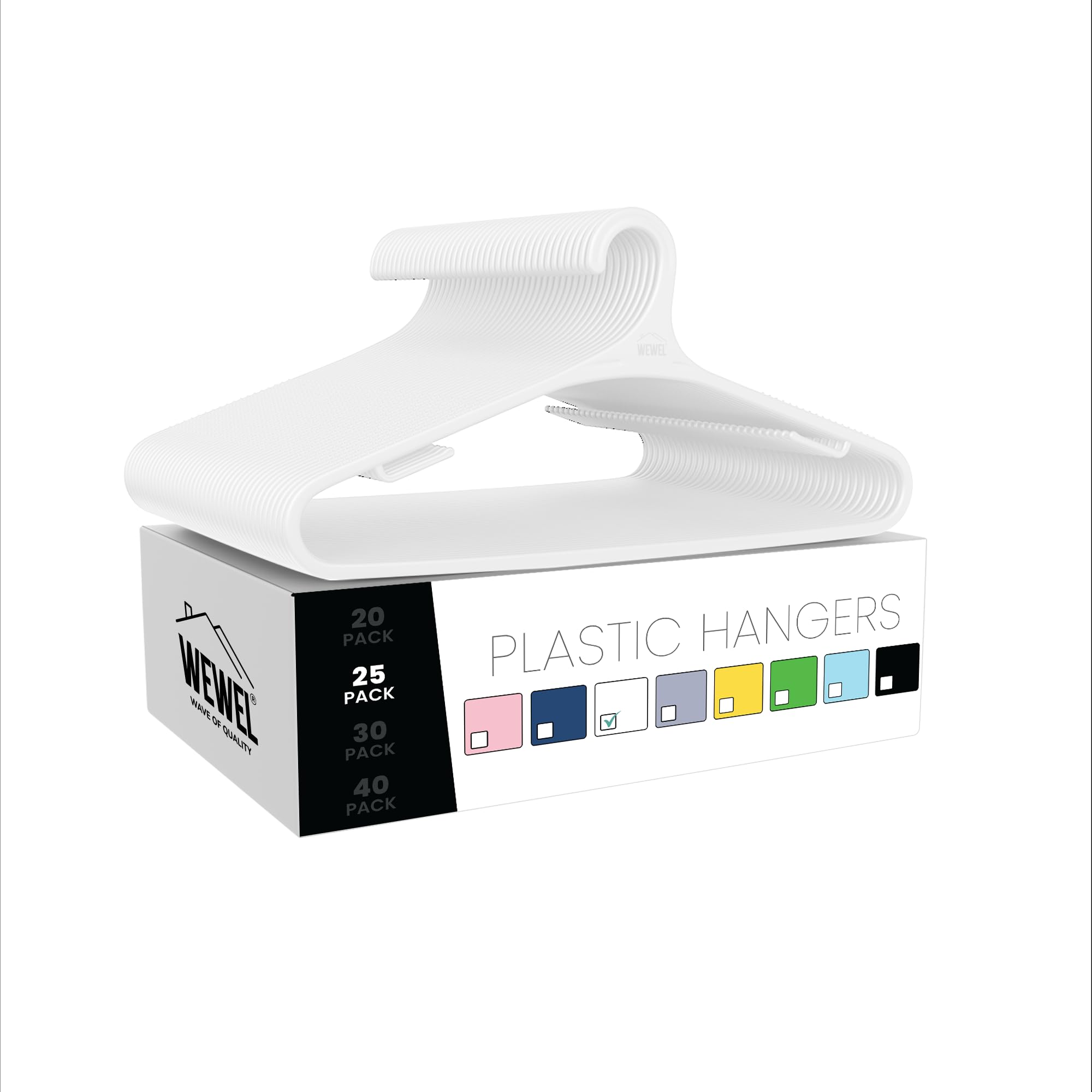 WEWEL® 25 Pcs Premium Hangers for Hanging Clothes (Matt Finish)(Bendless Design)(White | 25)