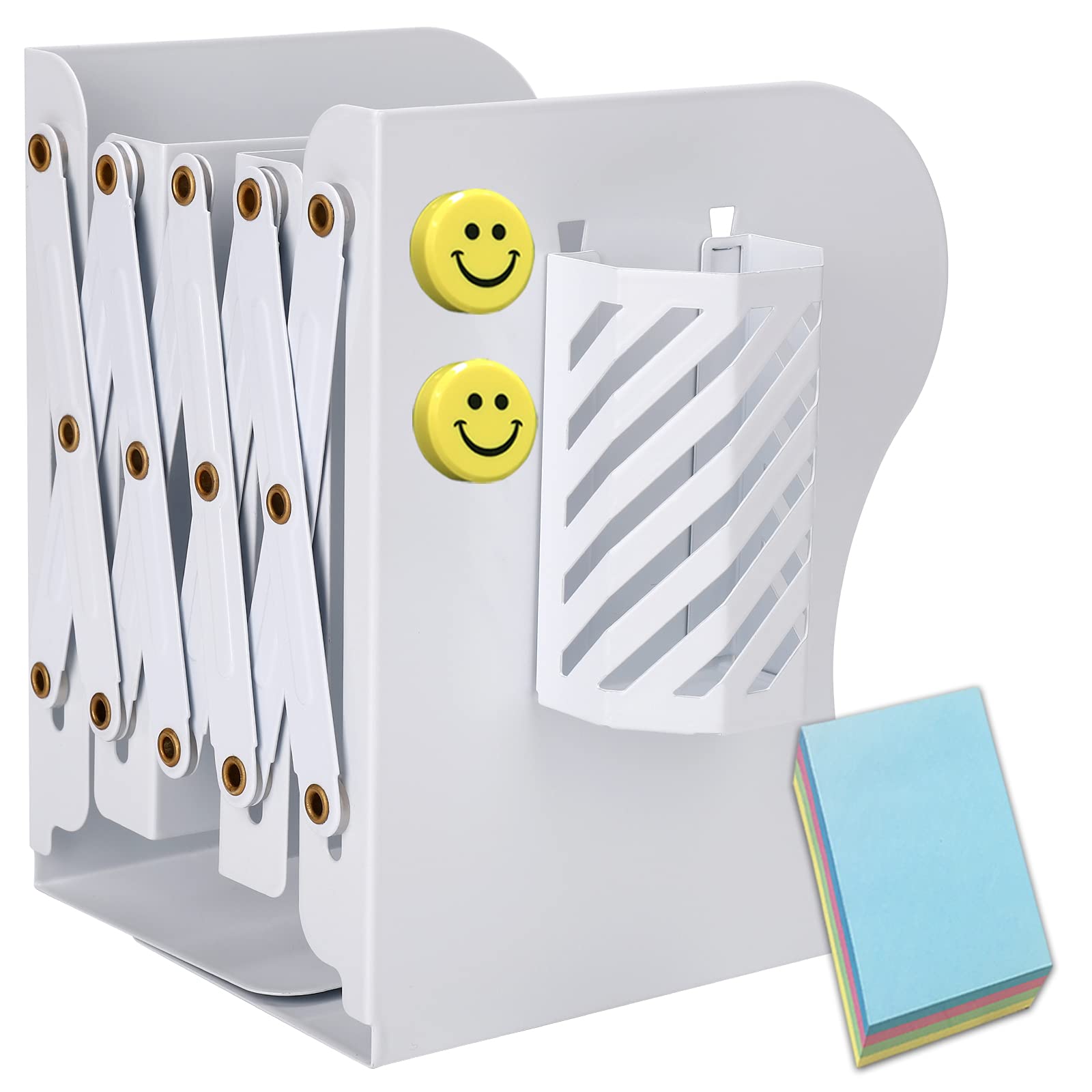 Qualsen Book Ends, Adjustable Bookends, Non-Skid Heavy Duty Book Ends for Shelves, White Metal Bookends, Decorative Book End, Office Accessories for Library Home Classroom School Office