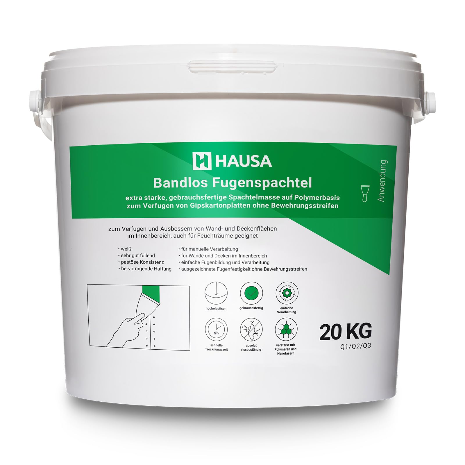 Stucco di riparazione extra forte, stucco pronto per fughe di cartongesso senza strisce di rinforzo per pareti, soffitti interni, riempitivo per crepe, cartongesso, stucco per fughe, bianco, 20 kg