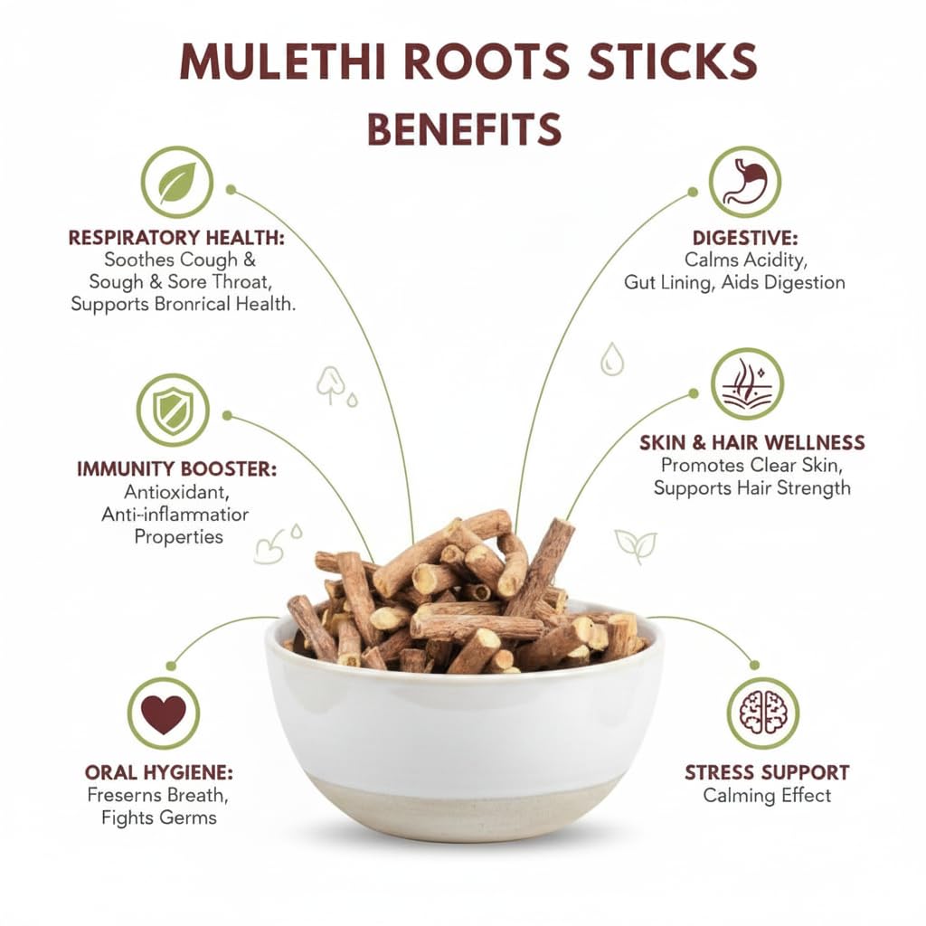 Mulethi Root Sticks 100g (Licorice Root) | Premium Natural Yashtimadhu for Cough, Digestion, Skin & Hair Care | Pure Ayurvedic Herb, Chemical Free, Ideal for Tea, Kadha & Herbal Use — Amazon image 3