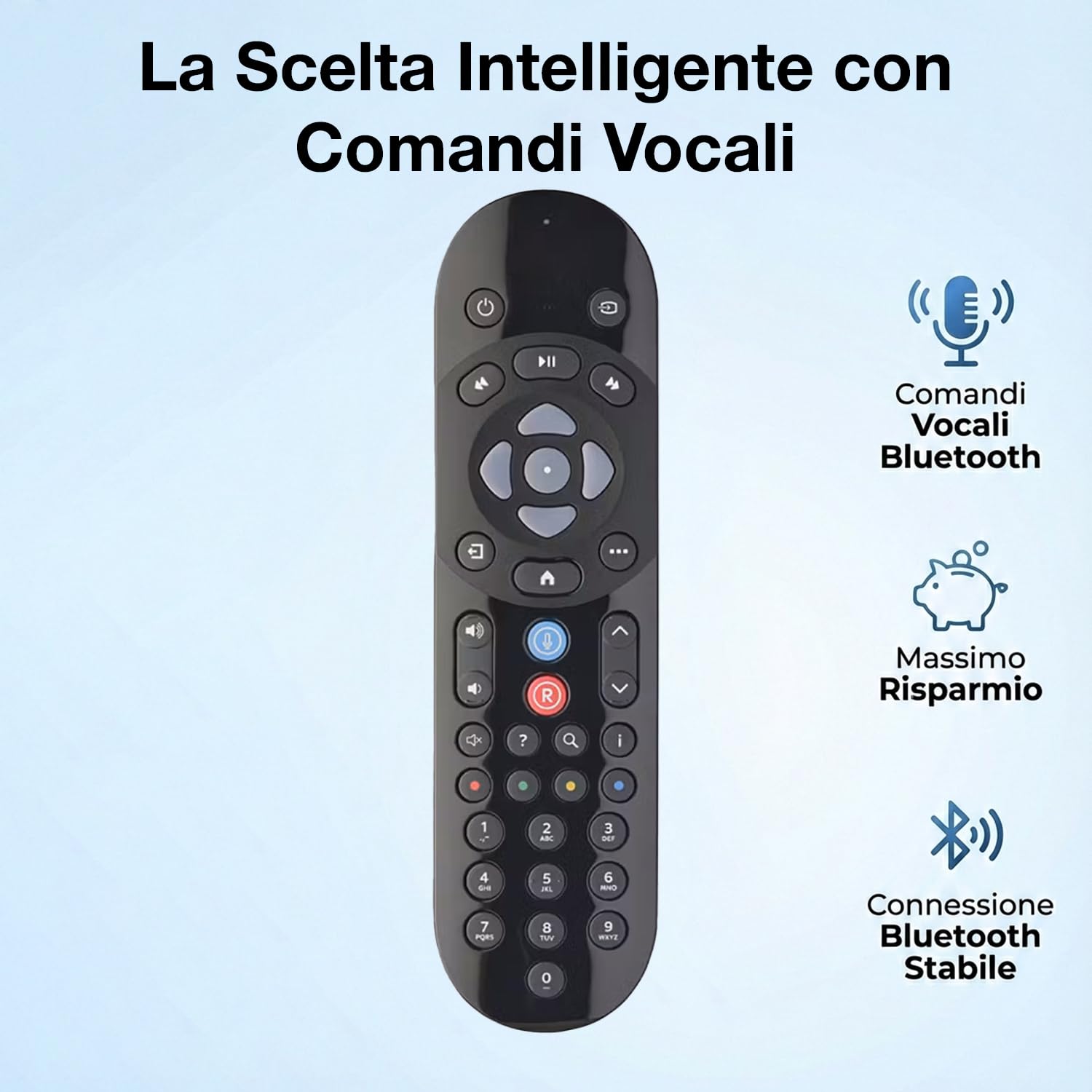 Telecomando Bluetooth Vocale Compatibile con SkyQ, Sky Q Mini, Platinum, Silver, 1TB e 2TB, Batterie Incluse, Facile Configurazione, Azienda Italiana, Qualità Testata in Italia