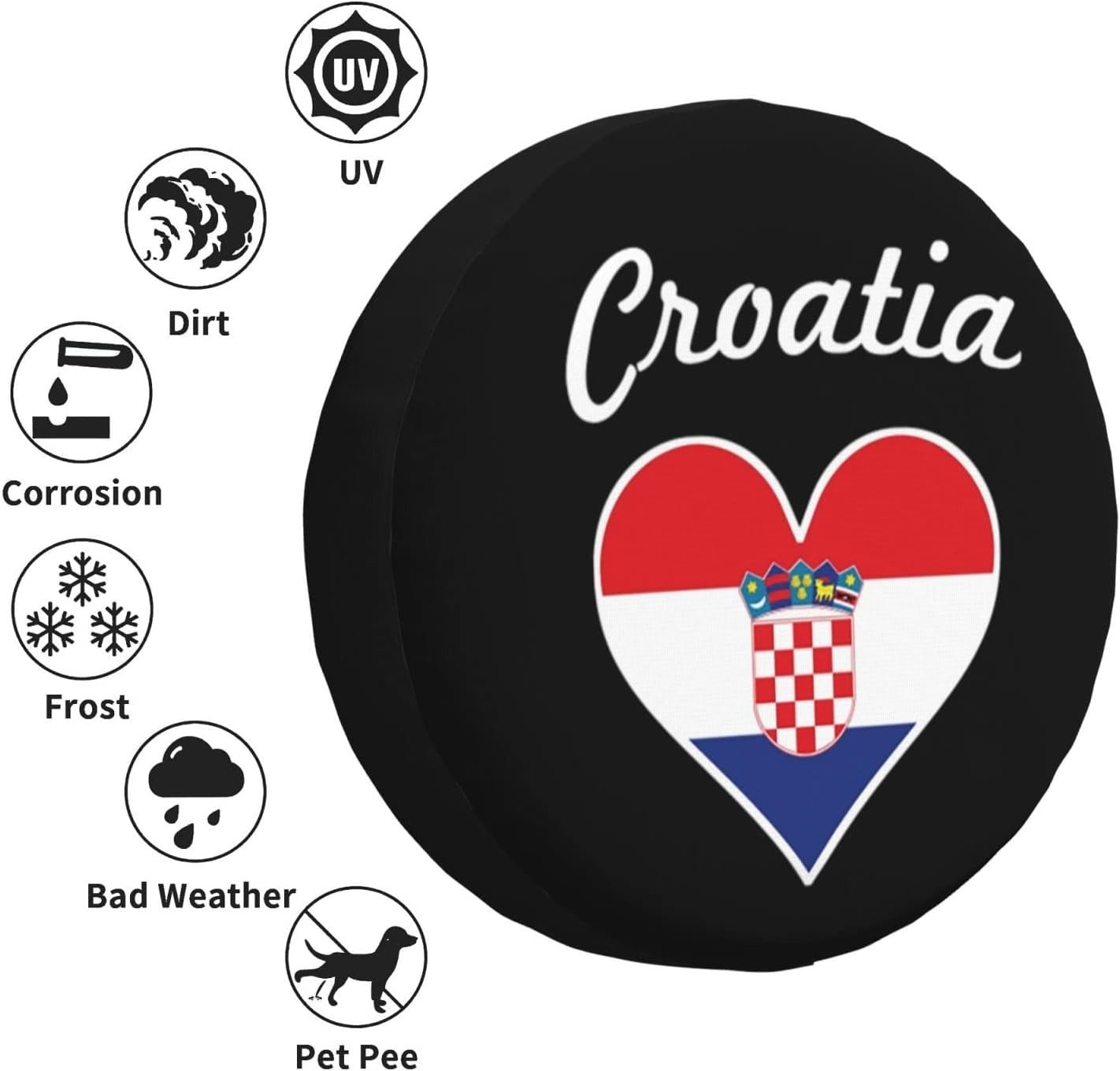 Funny Croatia Croatian Flag Heart Gifts Spare Tire Cover Wheel Protectors Weatherproof Wheel Covers Universal Fit for Trailer Rv SUV Truck Camper Travel Trailers Car Accessories 17 inch