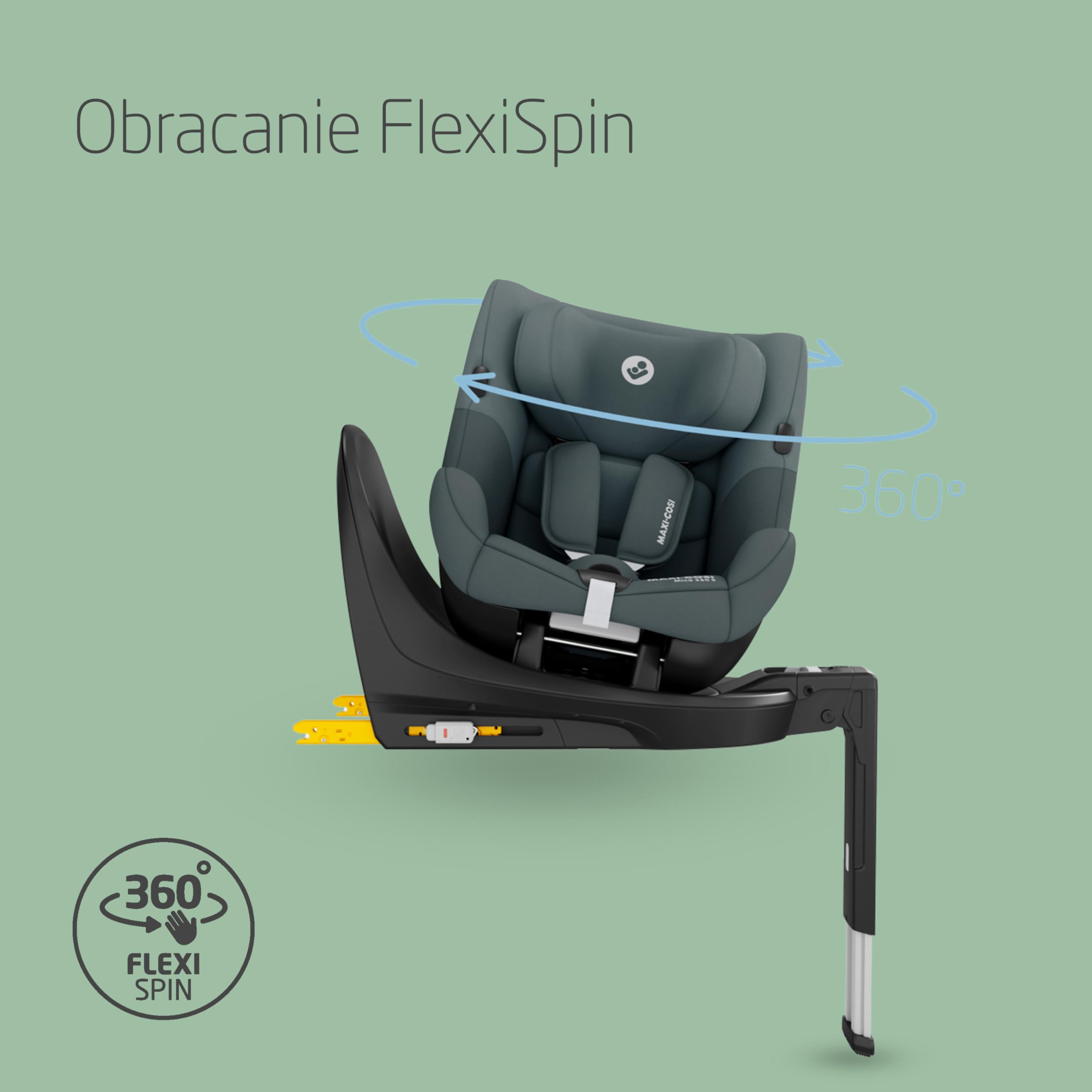 Maxi-Cosi Mica 360 S, Fotelik samochodowy obrotowy 360, 3 miesiące–4 lata (61–105 cm), Obracanie FlexiSpin, 5 pozycji odchylenia, Ochrony G-CELL, Zaczepy na pasy uprzęży Easy-in, Tonal Graphite