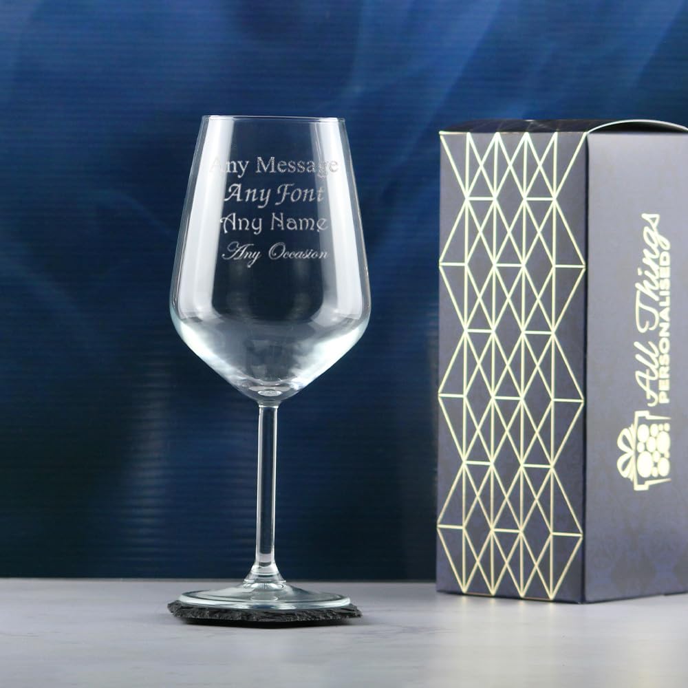 Copa de vino tinto con grabado personalizado, Allegra 490 ml o 17 onzas, en caja de regalo, sin plomo, personalizable con cualquier mensaje, grabado en el Reino Unido