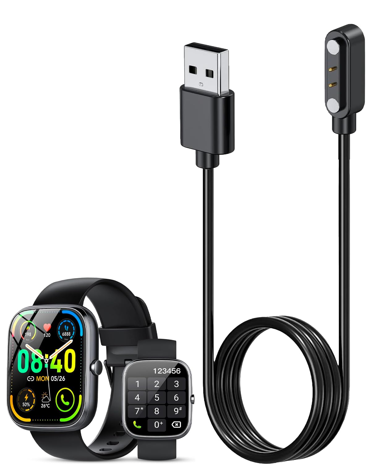 YANMONGI Smart Watch Charger for taopodo 3.3Ft/100cm 2 Pin USB Portable Magnetic Charging Cable Cord for taopodo