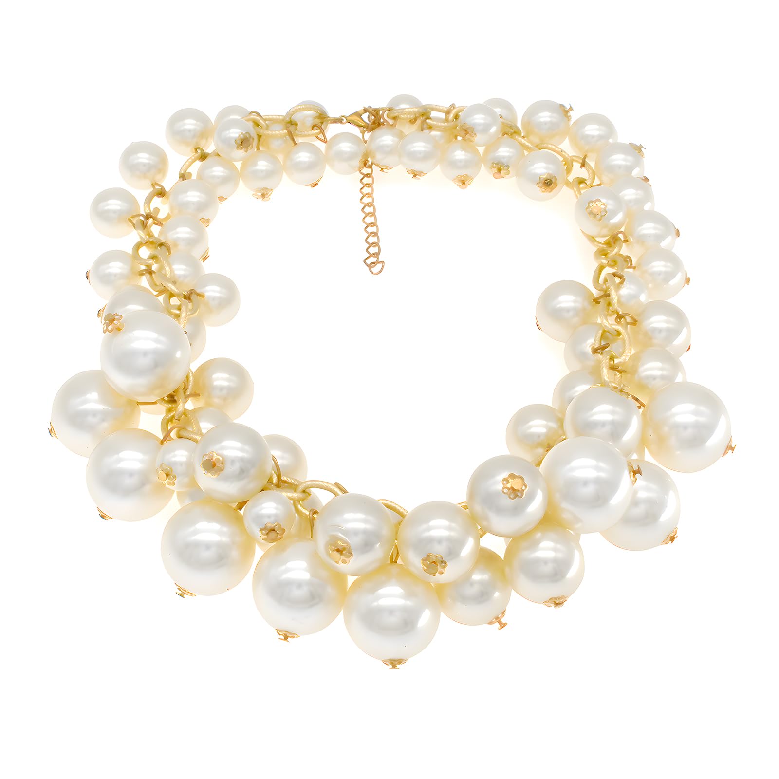 JNF Multi Strand Pearl Necklace for Women Bridal Wedding Pearl Statement Necklace Costume Pearls Necklaces for Ladies Party