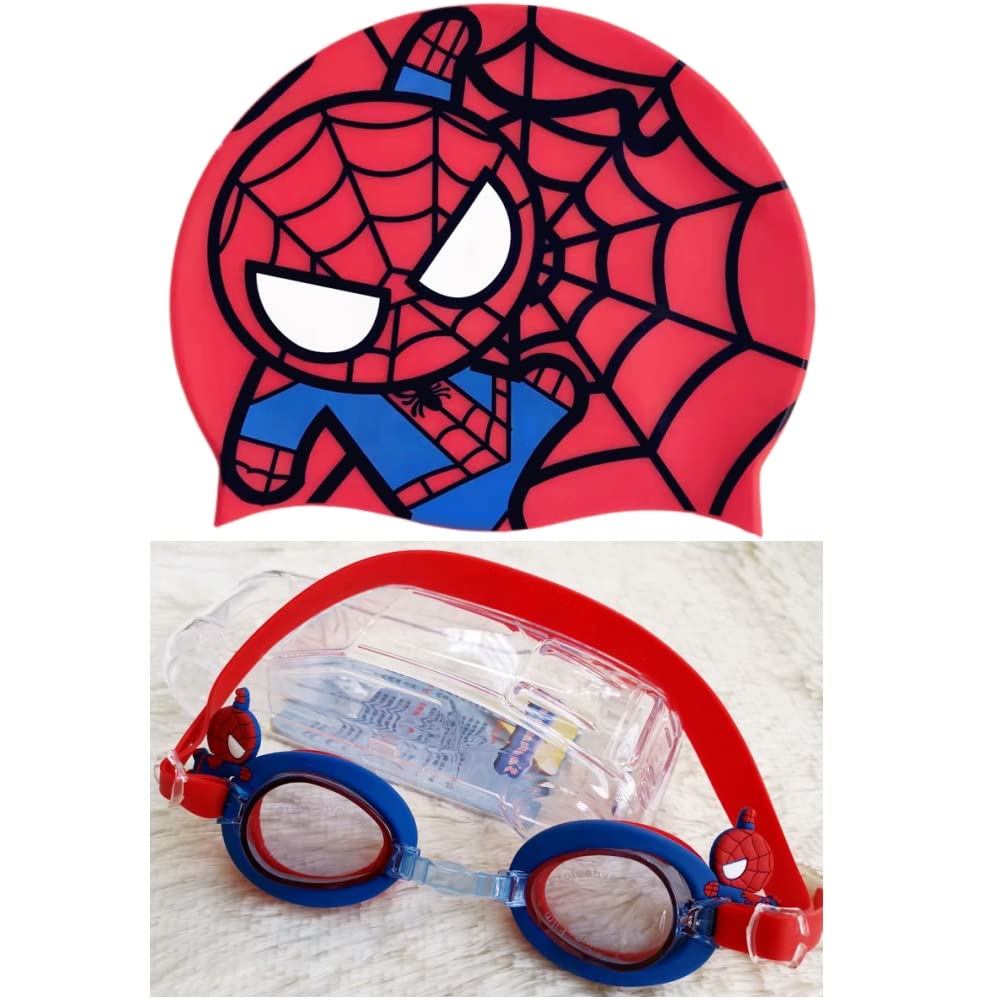 FEIFEI’S BOW Kids Swimming Goggles Safe Soft Silicone Cap Hat Anti-Fog Waterproof No Leaking Crystal Clear Swim Goggles Spiderman Elsa for Kids Children Boys Girls and Teens Age 3-15