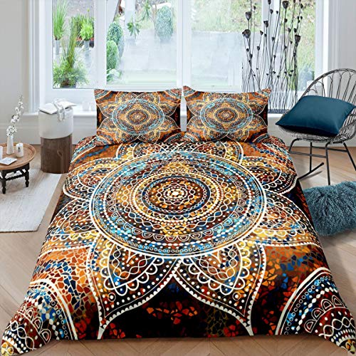 Homemissing Hippie Mandala Duvet Cover Boho Mandala Paisley Bedding Set Bohemian Exotic Floral Comforter Cover for Boys Girls Teens Flowers Bedding & Linen King