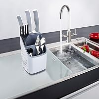 BOAA Fresh Evőeszköz Rendszerező Szett - Konyhai Eszköztartó Mosogatóhoz, Fehér-Szürke, 3 Részes, BPA-mentes Műanyag, Könnyen Tisztítható 9