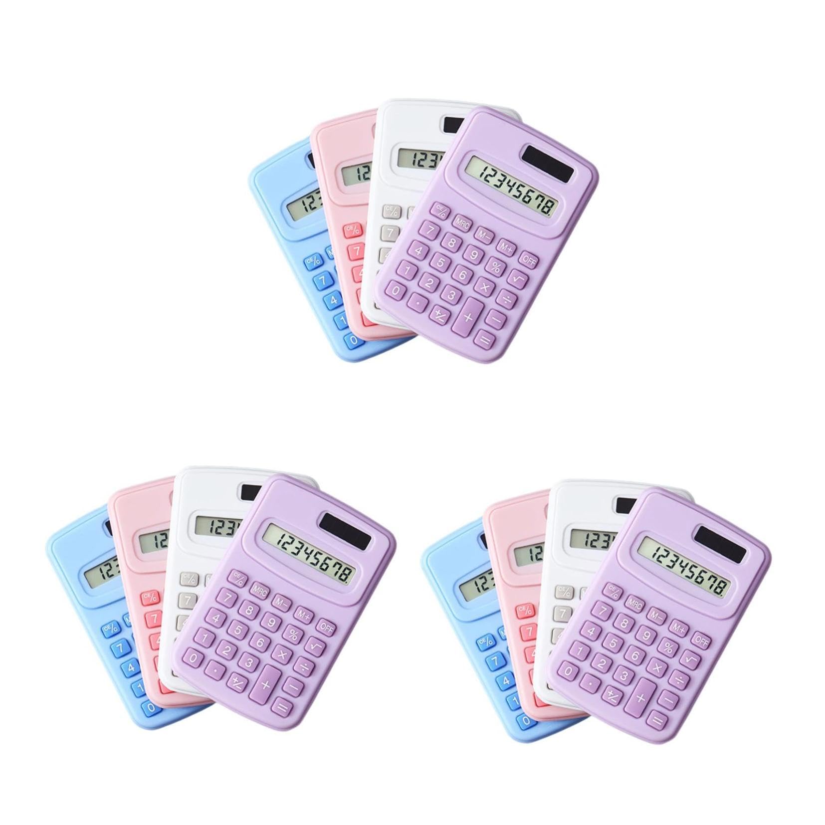 12 Pezzi Calcolatrice Portatile Tascabile 4 Pezzi Batteria a Bottone, Calcolatrice da Tavolo Compatta per Studenti e Ufficio, Materiale Scolastico Pratico in 4 Colori Assortiti