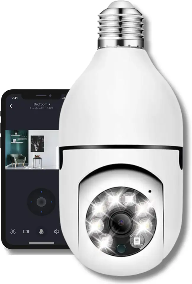 Câmera Lâmpada Câmera Espiã de Segurança WiFi, 1080P Câmera de Base E27 com Visão Noturna Infravermelha intercomunicador bidirecional, Câmera Vigilância com Função de Rastreamento Automático YOOsee