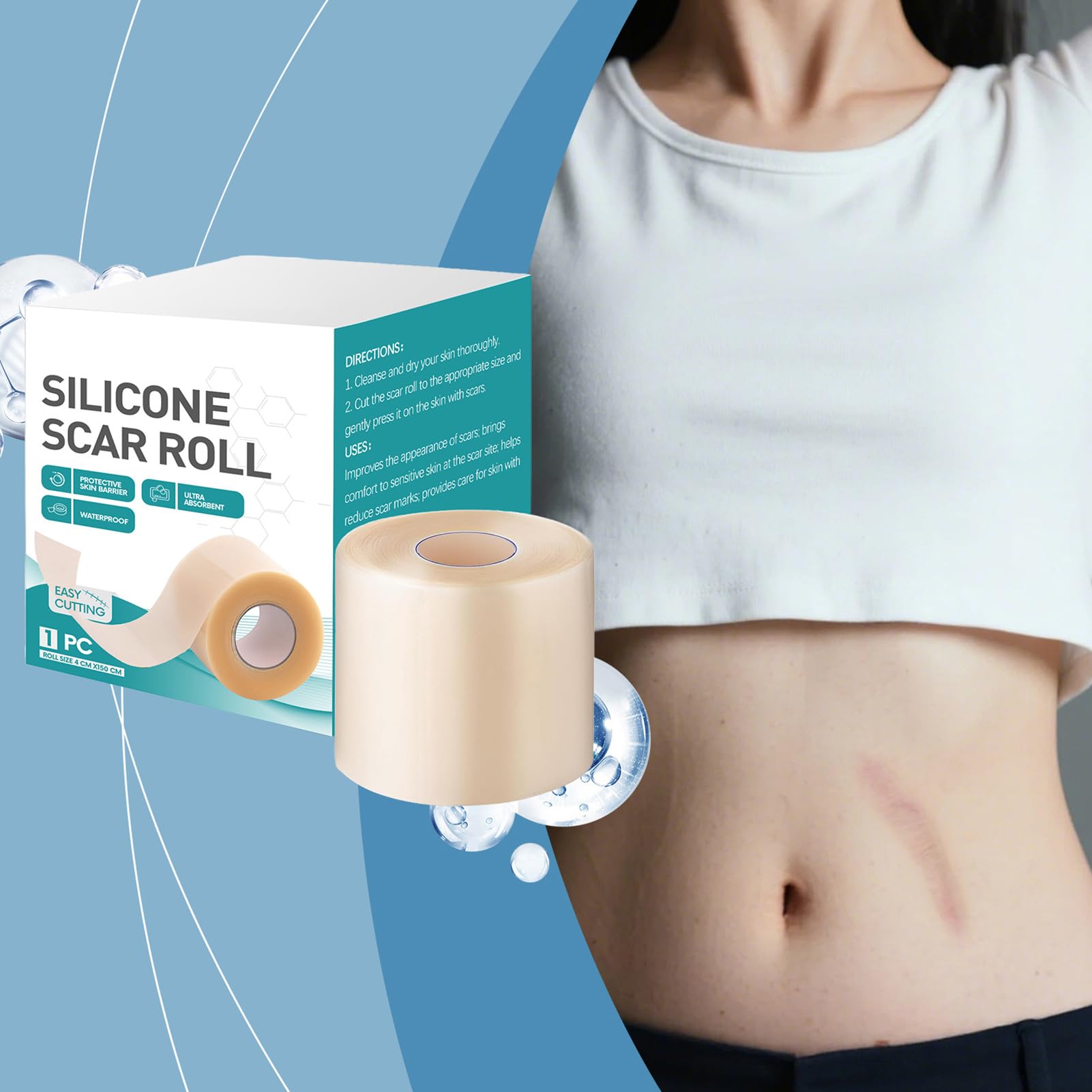 Fogli di cicatrici in silicone, nastro per il viso in silicone per la guarigione delle cicatrici da ustioni - Strisce di riparazione della guarigione veloce Provazioni di bellezza