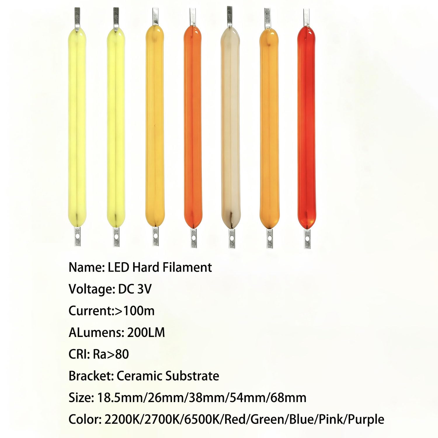 100PCS LED Filament 3V Ersatzteile Edison-Glühbirne LED (18–64mm) DIY Incandescent Diode Lighting Fittings Green 68mm