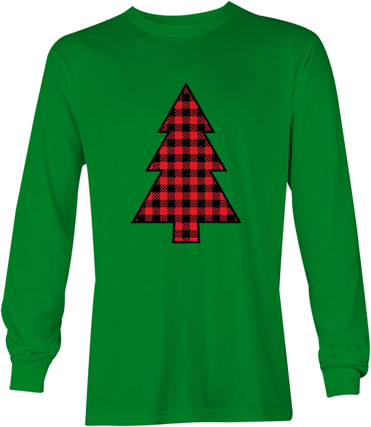 Plaid Pattern Christmas Tree - Xmas Lights Unisex Long Sleeve Shirt