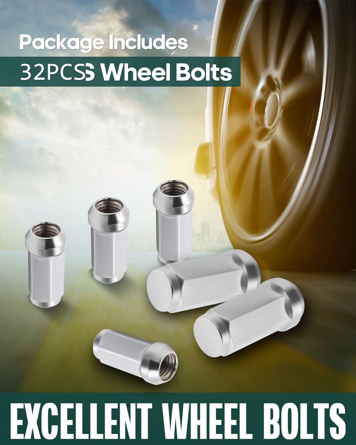 SCITOO M14x1.5 Wheel Lug Nuts,Chrome Lug Nuts Spline Closed End Socket Thread,14X1.5 Lug Nuts 3/4" Hex for Ford for F-250 for GMC Yukon for Cadillac 32pcs Chrome