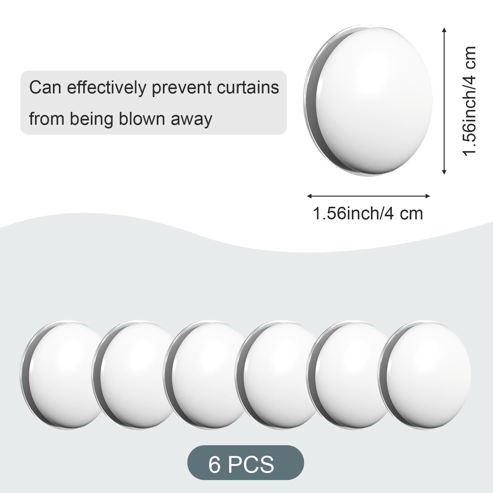 Kifmurase 6 Pcs White Magnetic Shower Curtain Weights, Plastic Covered Heavy Duty No Sew Shower Curtains Strong Magnets, Prevent Curtain Liner from Blowing Around, Work for Drapery Tablecloth Flag