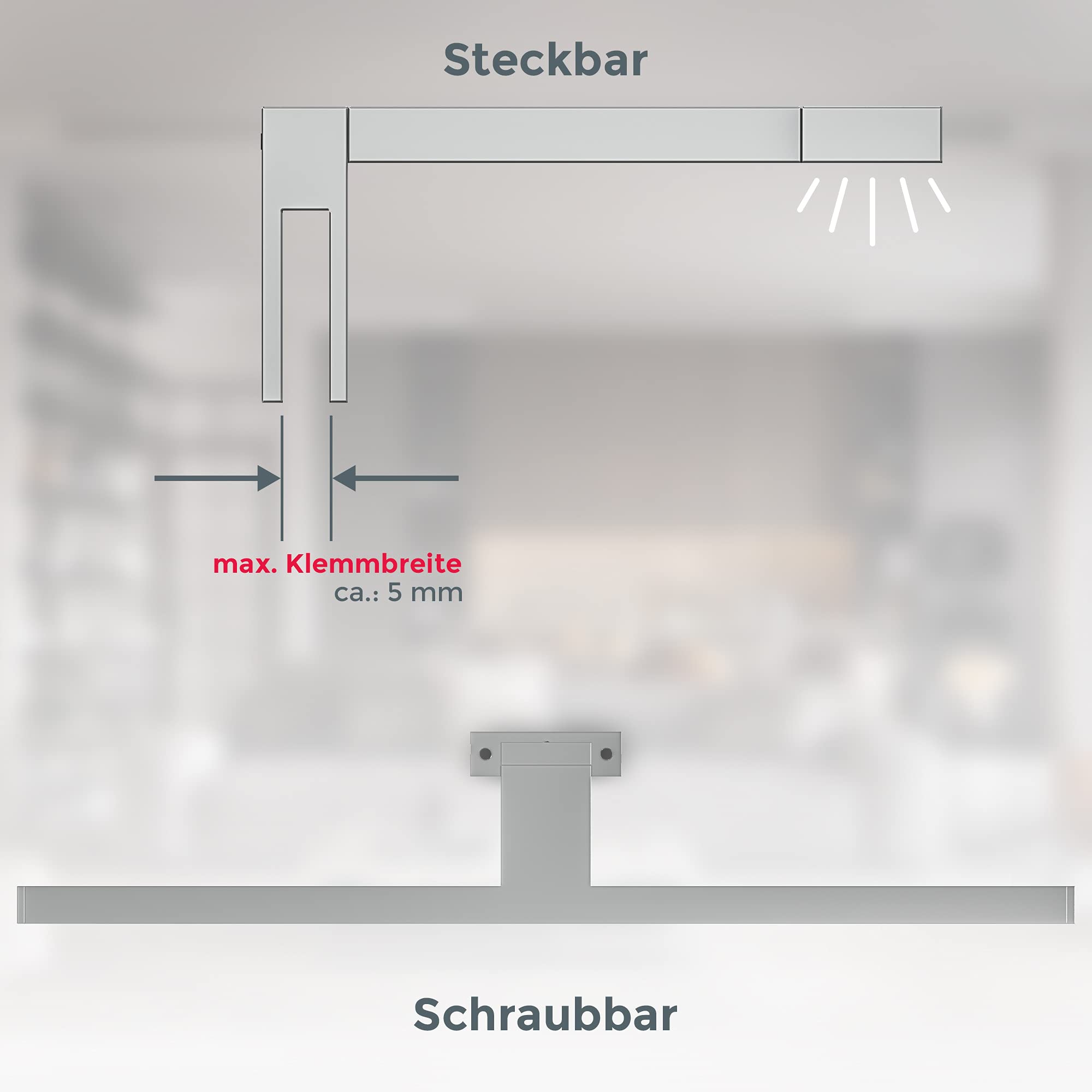 B.K.Licht - Spiegelleuchte Bad mit 2 in 1 Montage, neutralweiße Lichtfarbe, klemmbar, Badezimmerlampe, Schrankbeleuchtung, Spiegellampe, Lampe Badezimmer, Spiegelbeleuchtung, 60x10,3x3,6 cm, Chrom