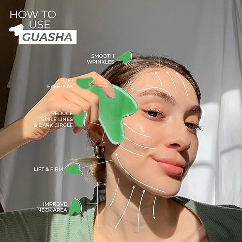 Miniatura 4 de OKELA Black Gua Sha - Herramienta de masaje facial para raspar  Herramienta de masaje facial de cuarzo rosa  Herramienta raspadora tradicional para