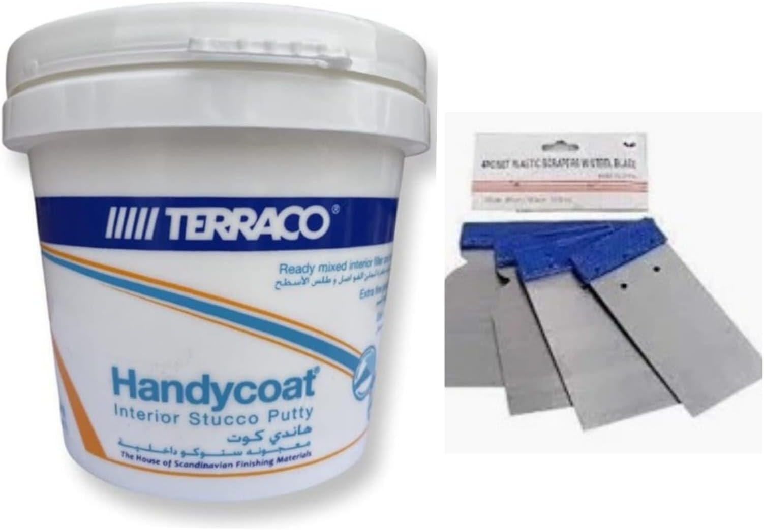 Terraco All-Purpose Putty Filler, Designed for Interior Use to fill Crack and Holes, Quick Drying, Paintable, Permanent, Non-Shrinking, Spackling for Drywall, 1KG with 4pcs Scrapper set