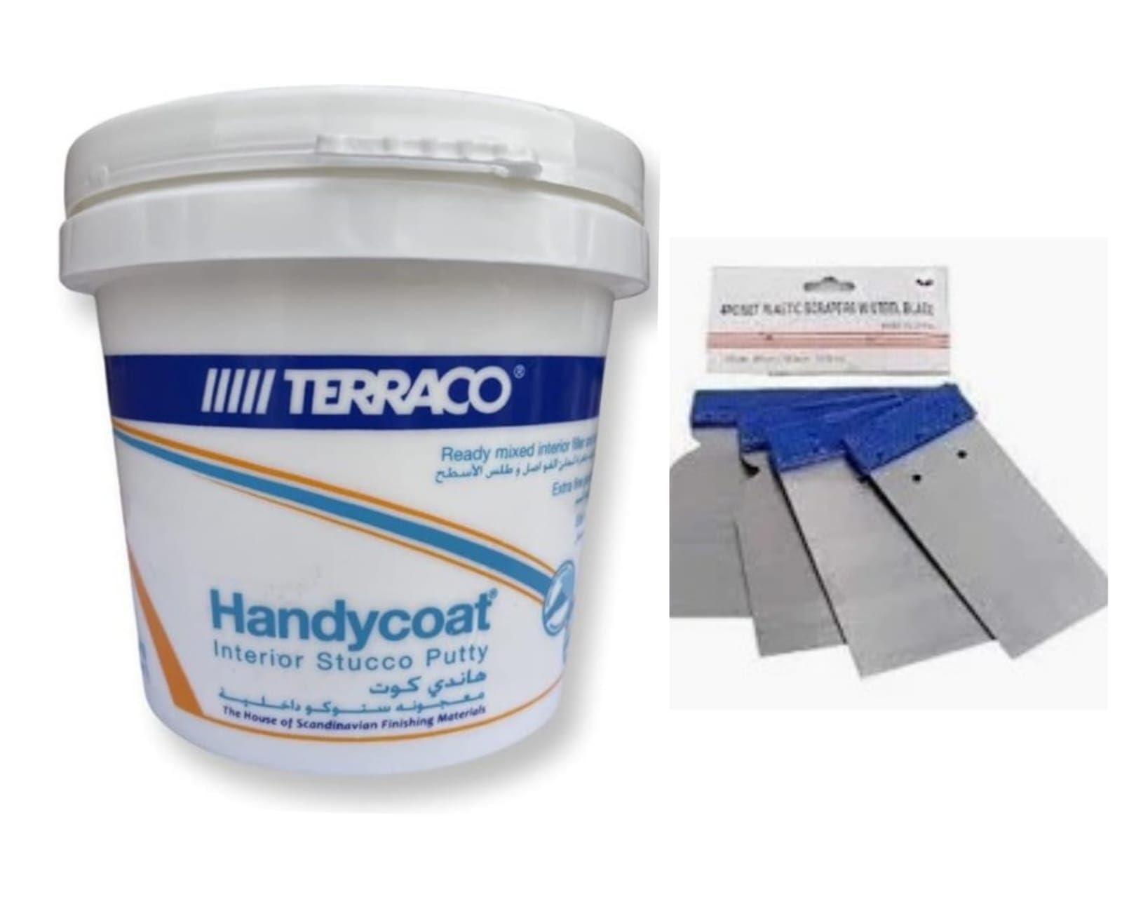 Terraco All-Purpose Putty Filler, Designed for Interior Use to fill Crack and Holes, Quick Drying, Paintable, Permanent, Non-Shrinking, Spackling for Drywall, 1KG with 4pcs Scrapper set
