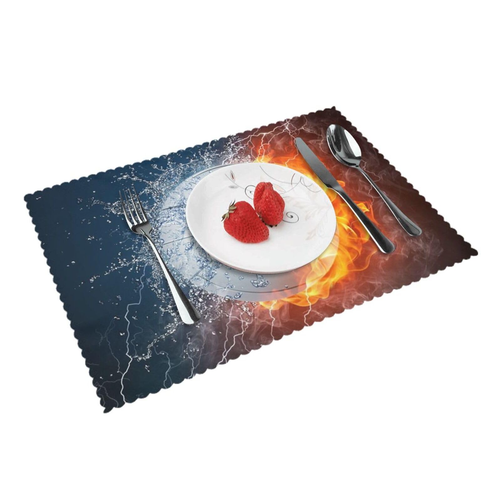 4 PCS Heat Resistant Placemat 45x30 CM, Ice and Fire Volleyball Printed Non-Slip Place Mats for Kitchen Dining Table Indoor Outdoor