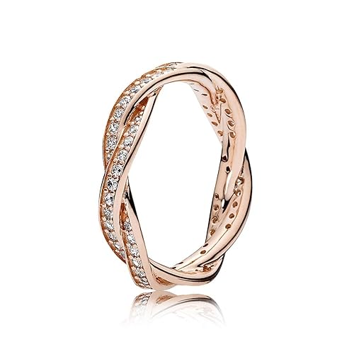 PANDORA Timeless Ring, geflochten, 14-karätig Roségold-vergoldet, mit klarem Cubic Zirkonia - 52
