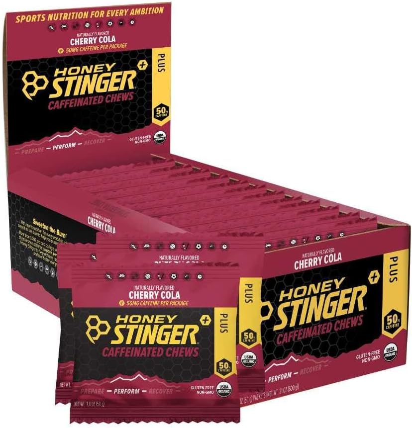 color verde Honey Stinger Cherry Cola Caffeinated Energy Chew | Gluten Free | With Caffeine | For Exercise, Running and Performance | Sports Nutrition for Home & Gym, Pre and Mid Workout | 12 Pack, 23.2 Ounce Caffeinated Cherry Cola 1.8 Ounce (Pack of 12)