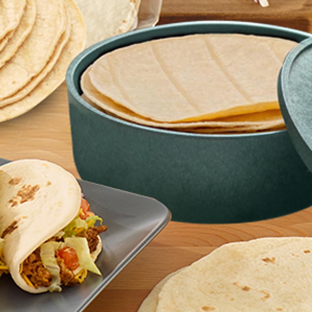Bene Casa Grüner Tortilla-Wärmer mit 12 Tortilla-Kapazität, sicher, BPA-frei, Tortilla-Wärmer | mikrowellengeeigneter Tortilla-Halter | Aufbewahrungsbehälter – Fladenbrot, mexikanische Taco-Tortillas