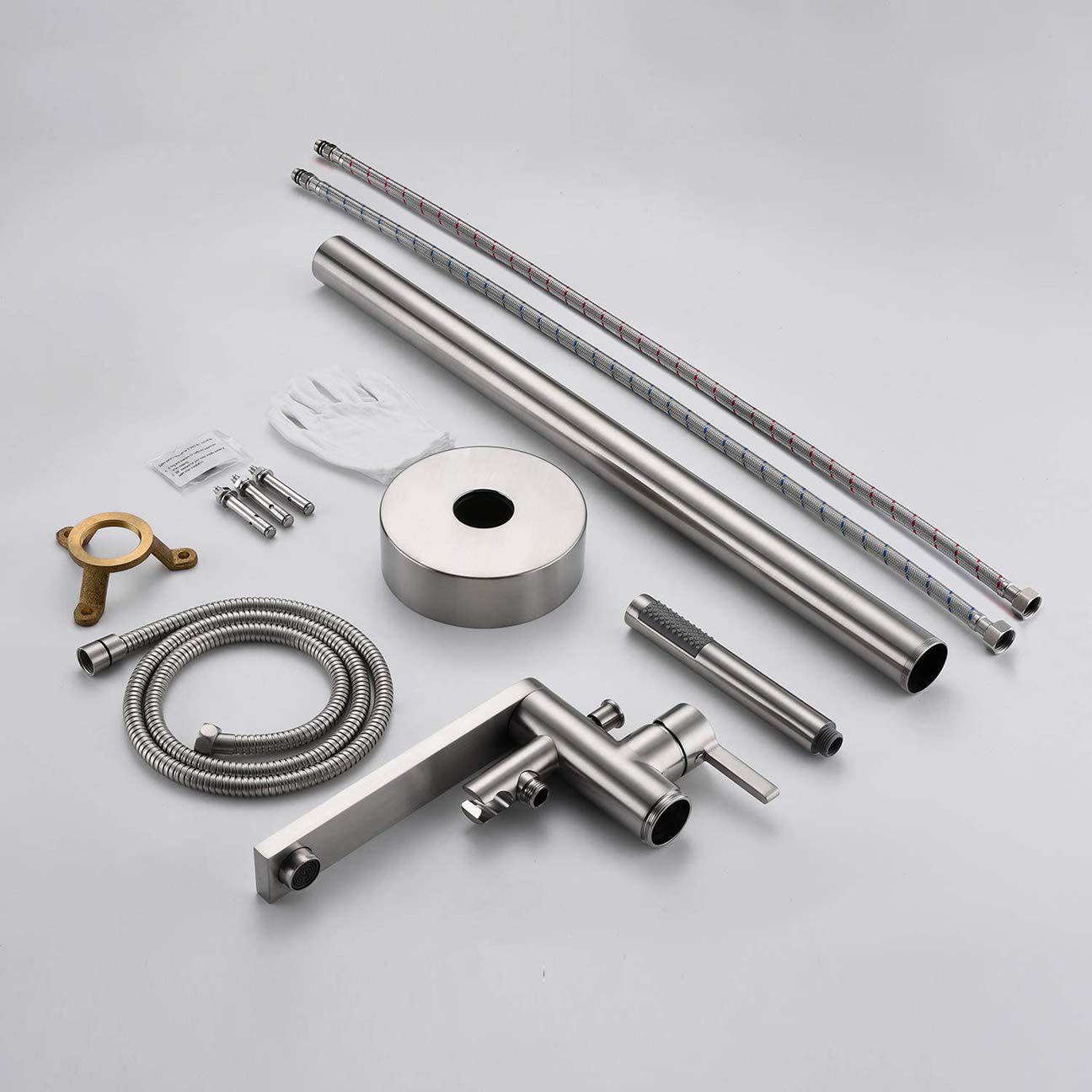 Système de Douche, robinetterie de Baignoire sur Pied, robinetterie de Salle de Bain monocommande en Laiton Noir avec douchette, Ensemble de Douche de Luxe, Nickel brossé