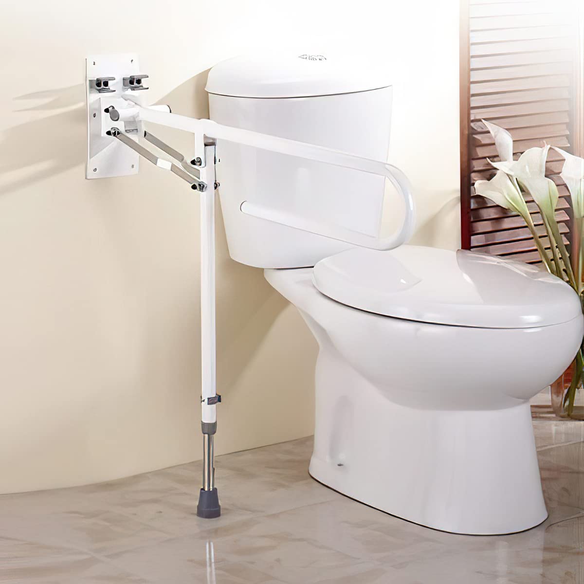 Mobiclinic, Barra auxiliar para baño, Cimbra, Marca española, Abatible de minusválidos, Doble asidero con pie, Apoyo mayores altura regulable, 15x75 cm