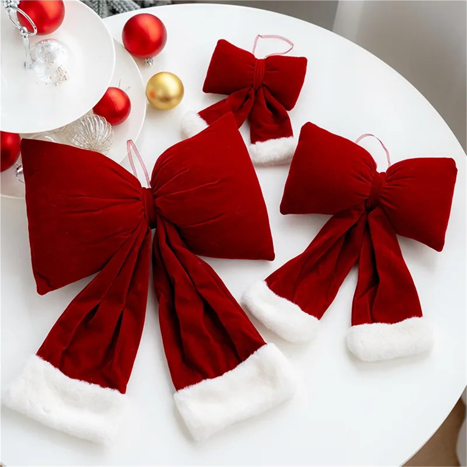 Lazos para Bowknot Terciopelo Rojo Tridimensional Arco decoración Colgante Adorno de Fiesta en casa(L)